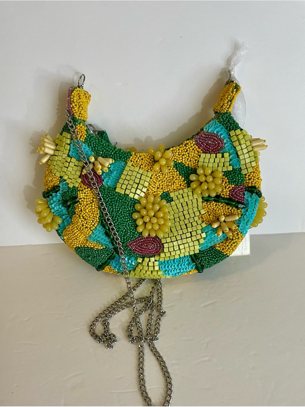 NWT Beaded Green & Yellow Crossbody - Picture 2 of 3